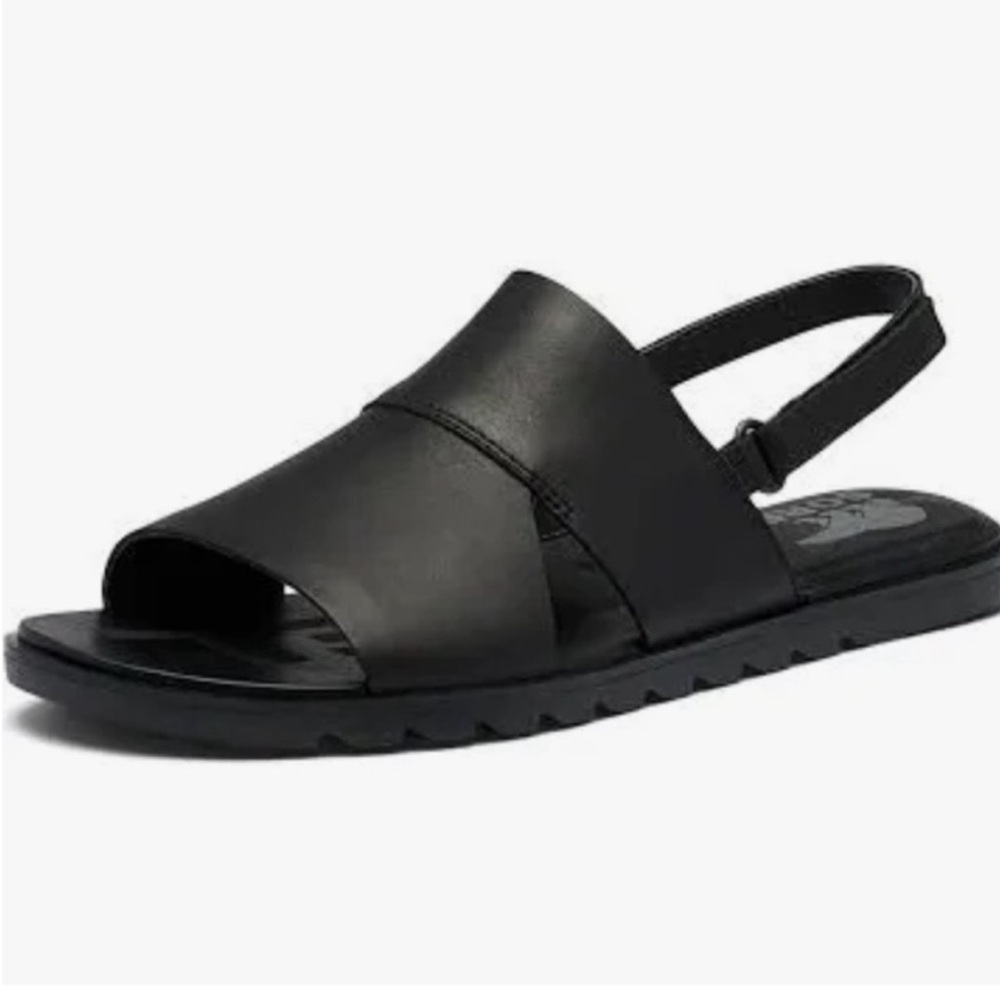 Sorrel Ella ll Slingback black hook and loop adjustable strap leather upper